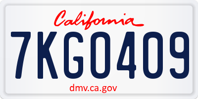 CA license plate 7KGO409