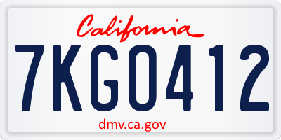 CA license plate 7KGO412