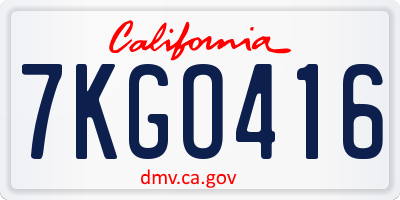 CA license plate 7KGO416