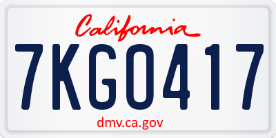CA license plate 7KGO417