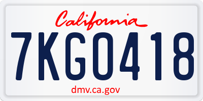 CA license plate 7KGO418