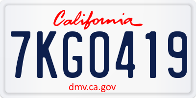 CA license plate 7KGO419
