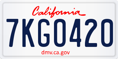 CA license plate 7KGO420