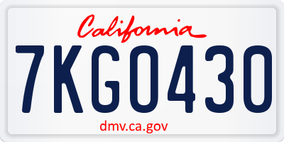 CA license plate 7KGO430