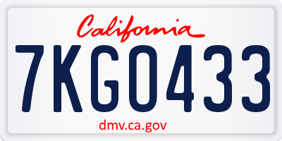 CA license plate 7KGO433