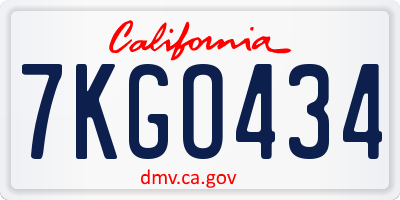 CA license plate 7KGO434
