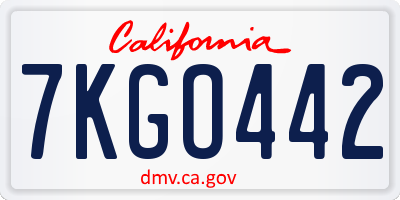 CA license plate 7KGO442