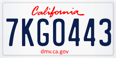 CA license plate 7KGO443