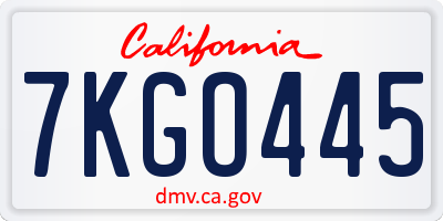 CA license plate 7KGO445