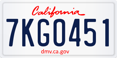 CA license plate 7KGO451