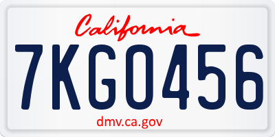 CA license plate 7KGO456