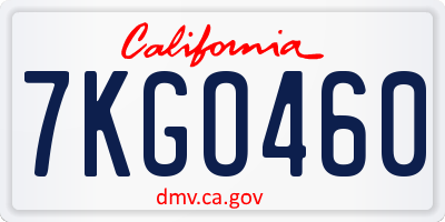 CA license plate 7KGO460