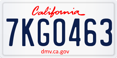 CA license plate 7KGO463