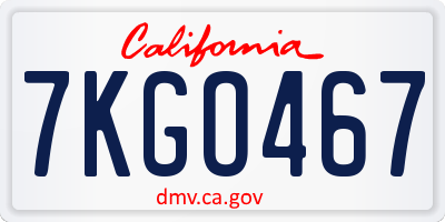 CA license plate 7KGO467