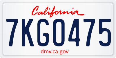 CA license plate 7KGO475