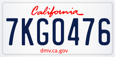 CA license plate 7KGO476