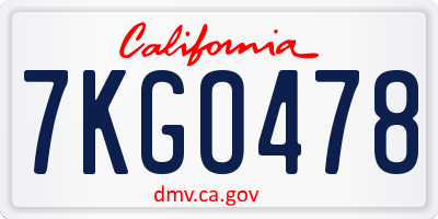 CA license plate 7KGO478