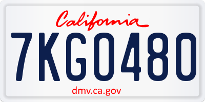 CA license plate 7KGO480