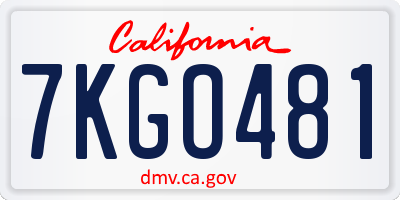 CA license plate 7KGO481