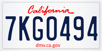 CA license plate 7KGO494