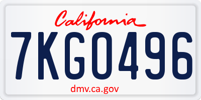 CA license plate 7KGO496