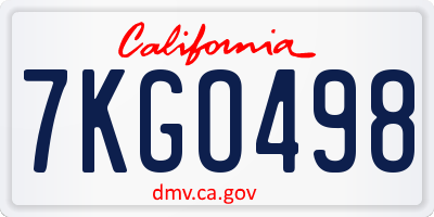 CA license plate 7KGO498