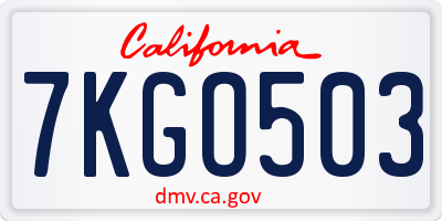 CA license plate 7KGO503