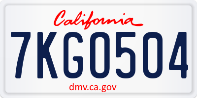 CA license plate 7KGO504