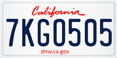 CA license plate 7KGO505