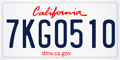 CA license plate 7KGO510