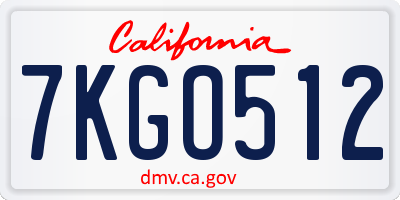 CA license plate 7KGO512