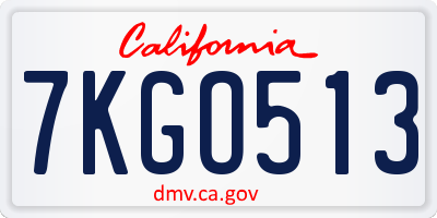 CA license plate 7KGO513