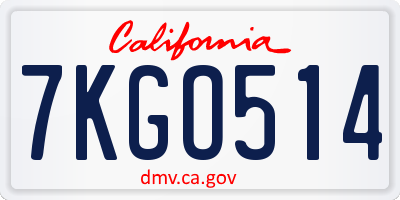 CA license plate 7KGO514
