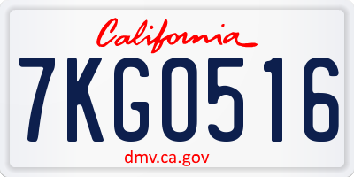 CA license plate 7KGO516
