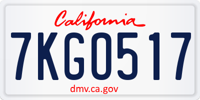 CA license plate 7KGO517