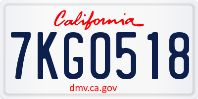 CA license plate 7KGO518
