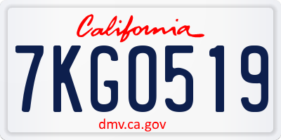 CA license plate 7KGO519