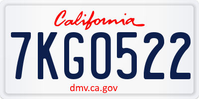 CA license plate 7KGO522