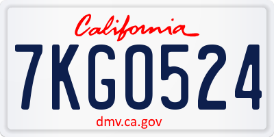 CA license plate 7KGO524