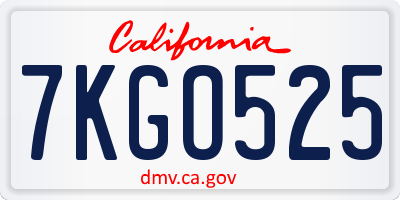 CA license plate 7KGO525