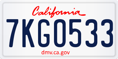 CA license plate 7KGO533