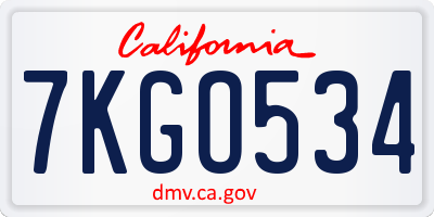 CA license plate 7KGO534