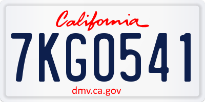 CA license plate 7KGO541