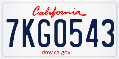 CA license plate 7KGO543