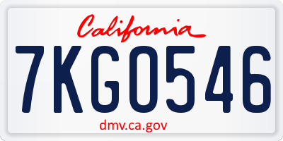 CA license plate 7KGO546