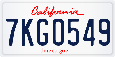 CA license plate 7KGO549