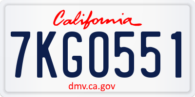 CA license plate 7KGO551