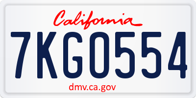 CA license plate 7KGO554