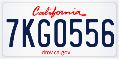 CA license plate 7KGO556