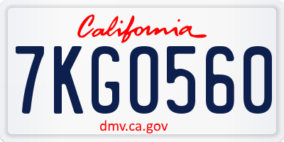 CA license plate 7KGO560